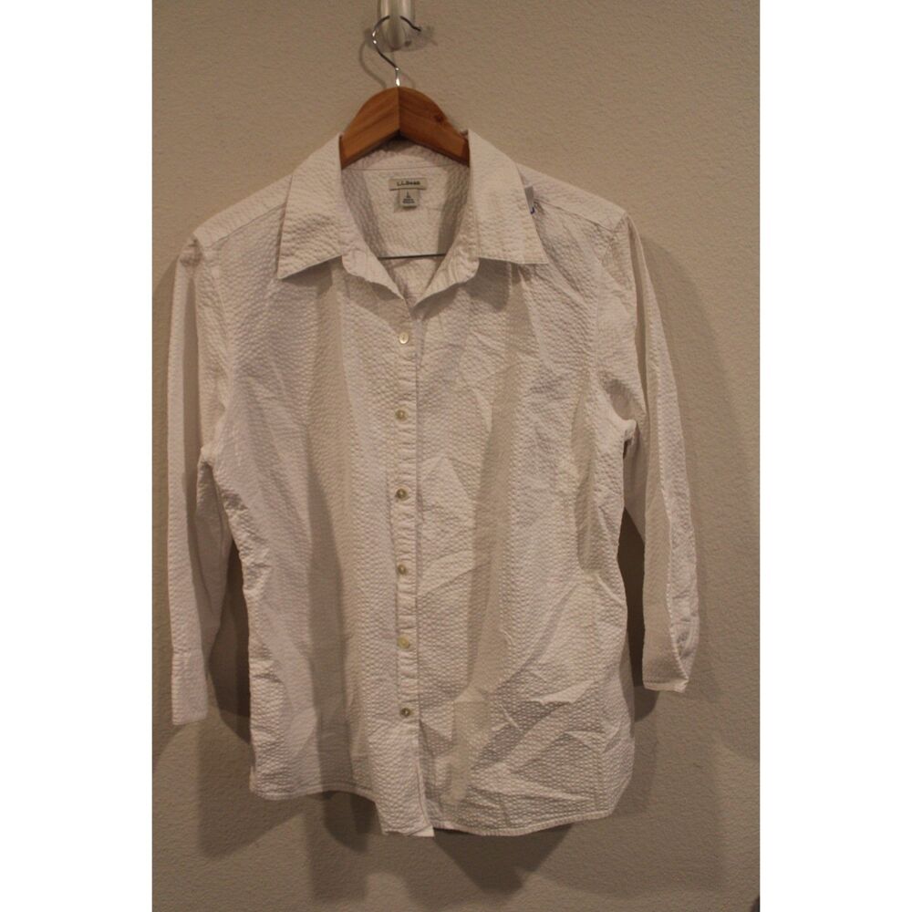 LL Bean women's lightweight 100% cotton seersucker button-down shirt size Large
